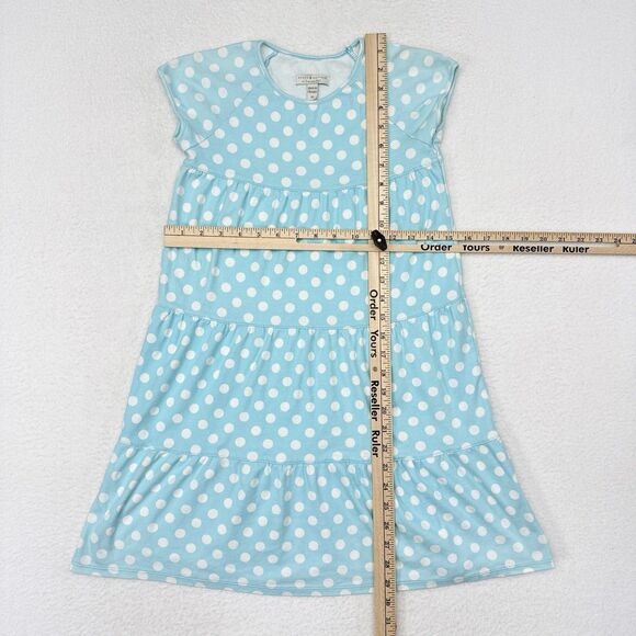 Garnet Hill Dress Size 8 Blue Polka Dot Mini Green Cotton Tiered Shift Summer - Picture 7 of 9